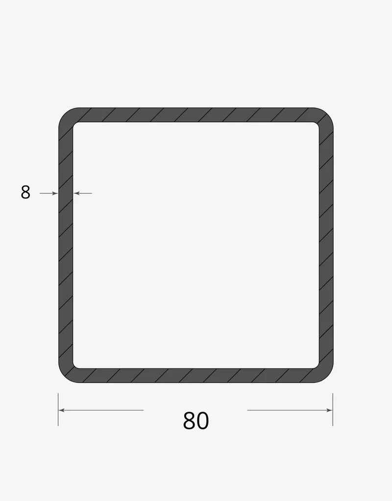 Tubolare quadro saldato 80x80 - 8mm