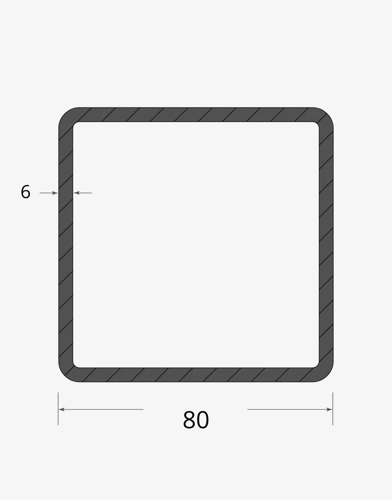 Tubolare quadro saldato 80x80 - 6mm