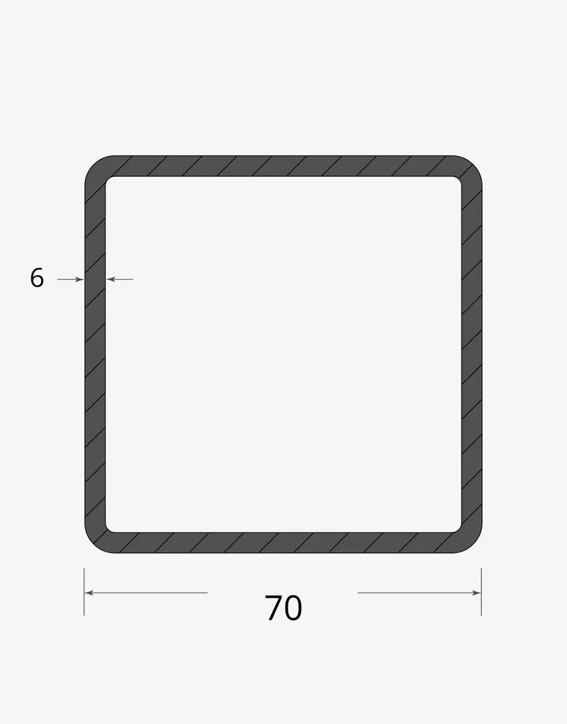 Tubolare quadro saldato 70x70 - 6mm