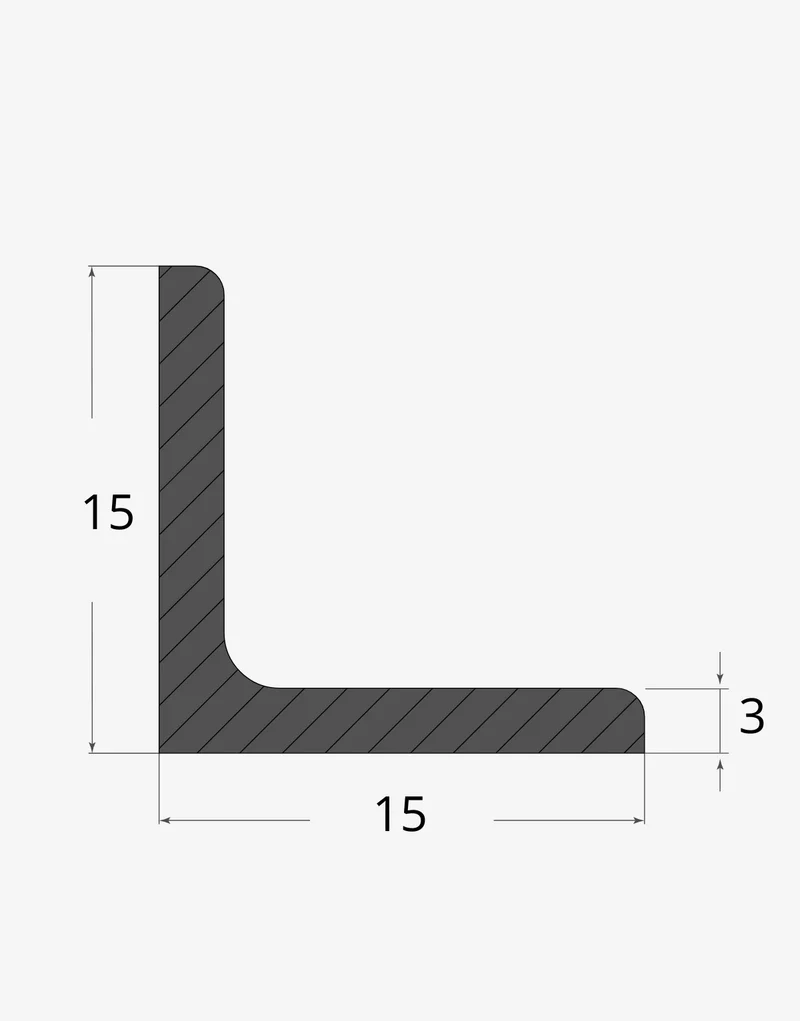 Angolari a lati uguali spigoli tondi 15x15mm - 3mm