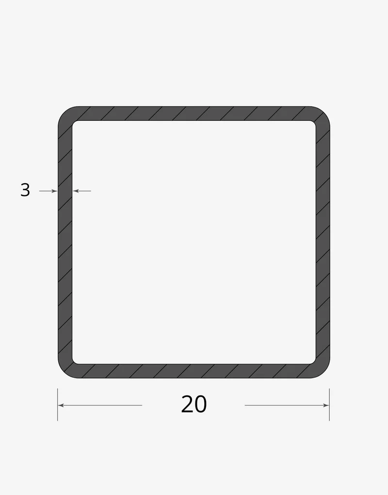 Tubolare quadro saldato 20x20 - 3mm