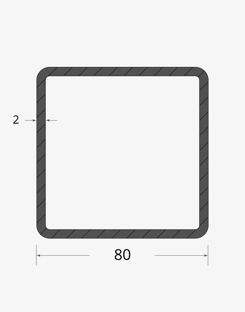 Tubolare quadro saldato 80x80 - 2mm