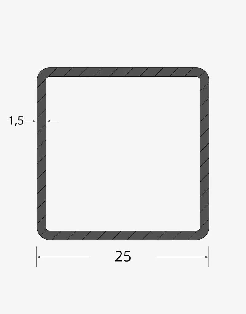 Tubolare quadro saldato 25x25 - 1,5mm
