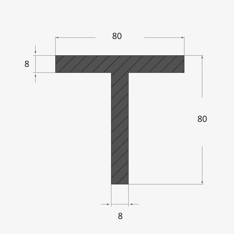 Ferro a T 80x80mm - 8mm