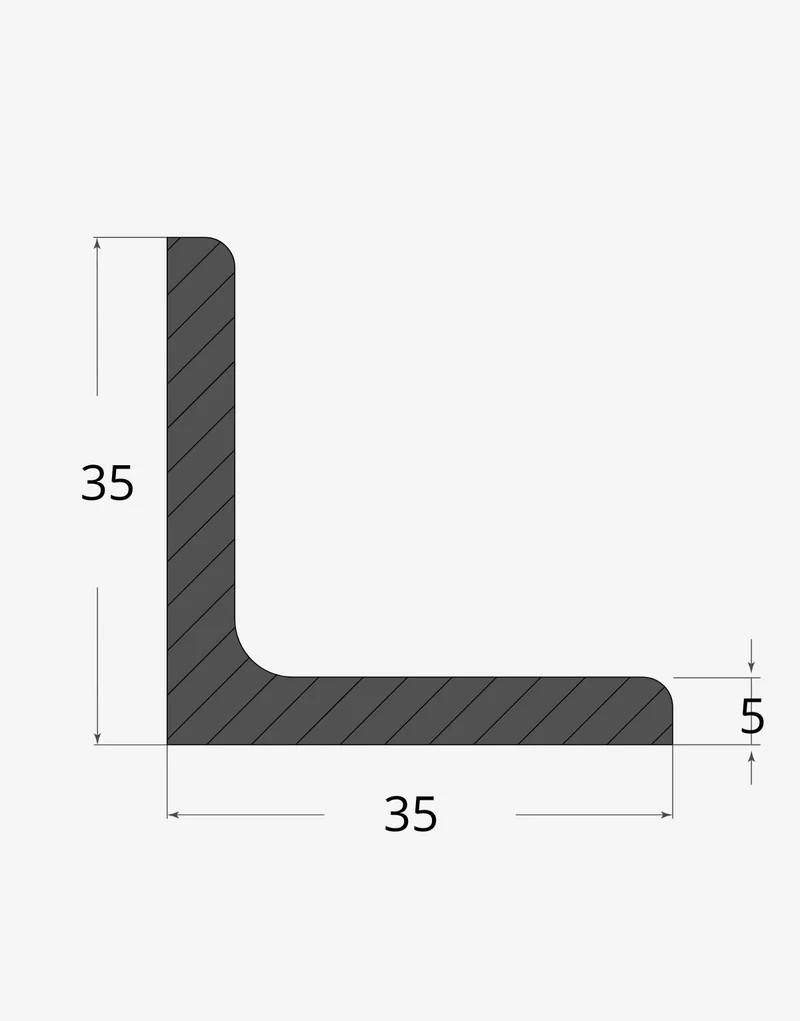 Angolari a lati uguali spigoli tondi 35x35 - 5mm