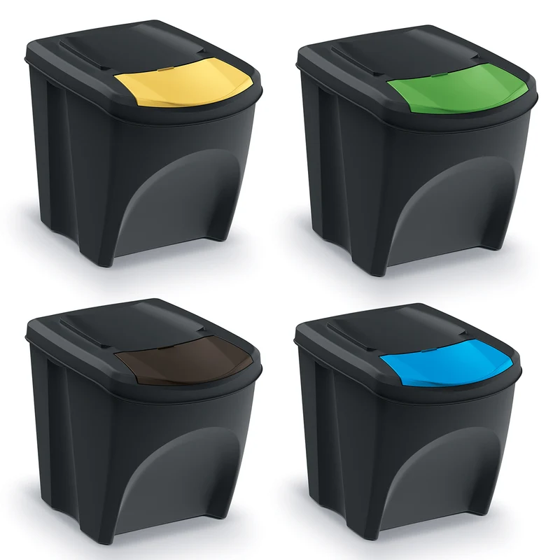 Keden Sortibox Set di contenitori per la raccolta differenziata 4x25L nero