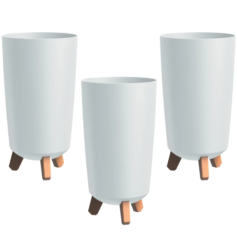 Vaso da fiori Prosperplast, diametro 195 mm, altezza 365 mm, su gambe, bianco, Gracia Tubus Slim, set di 3 pezzi