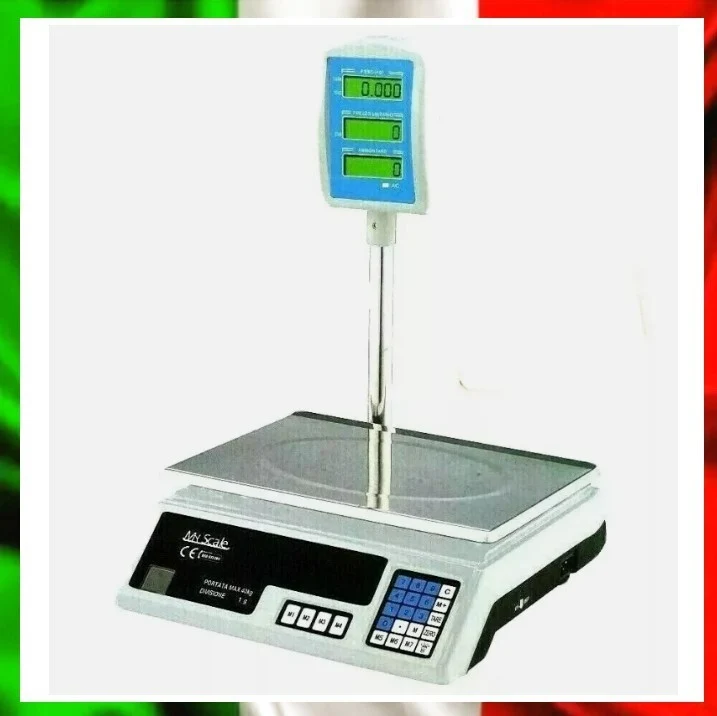 Bilancia Digitale Professionale 40Kg Vassoio Inox 6 Display Batteria o Corrente