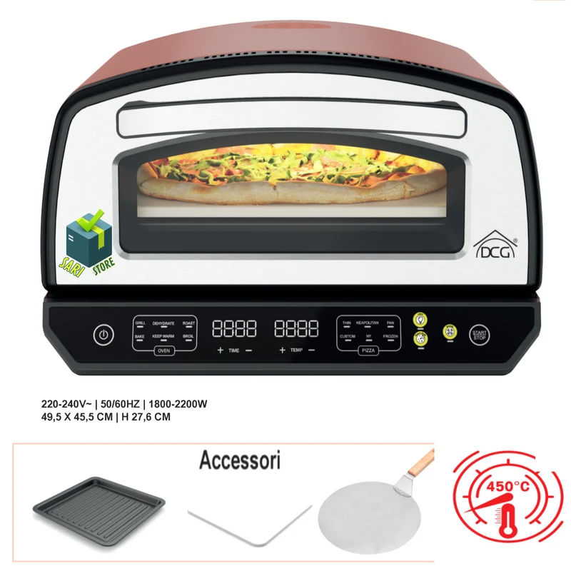 Forno Pizza Professionale 450°C Multifunzione con Pietra Refrattaria Pala Teglia