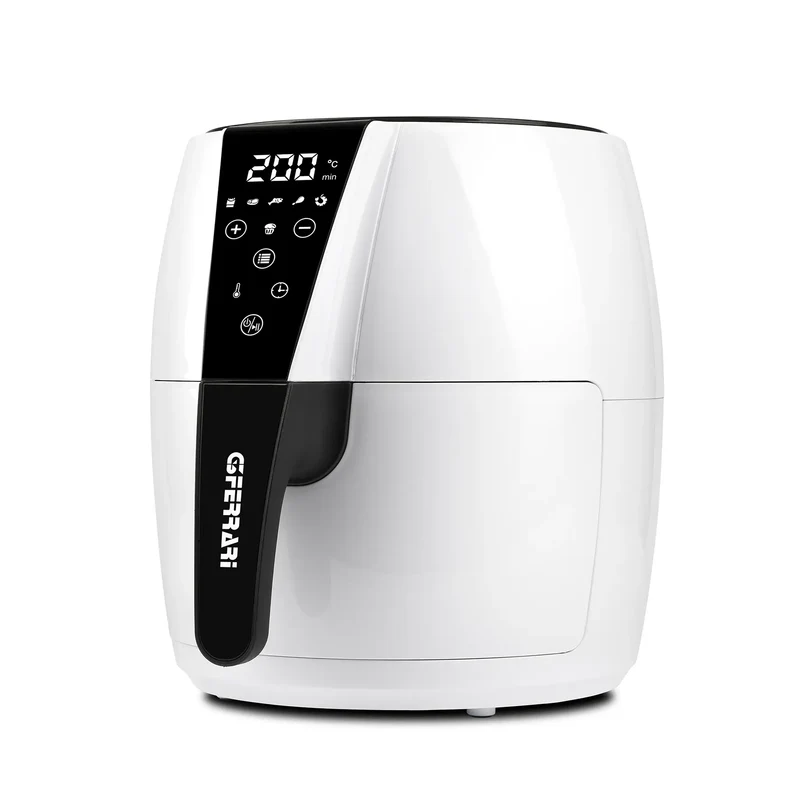 G3 Ferrari G10195 Friggitrice ad Aria, 1500 W, 4,8 Litri, BPA/PFOA Safe, Temperatura Regolabile, Display Digitale, 6 Programmi, Contenitore antiaderente, Ricettario incluso, Bianco/Nero