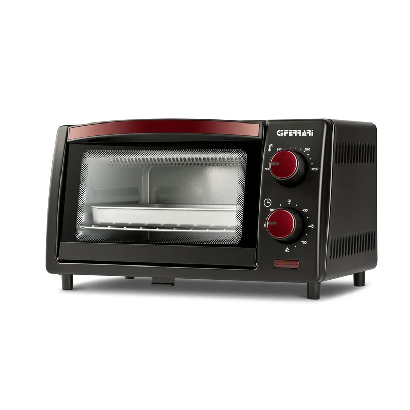 G3 Ferrari G10169 Il Moro 10 Fornetto elettrico, 10 Litri, 800 W, Timer 60 min, Fondo apribile per facile pulizia, 100-230°C, Griglia INOX, Rosso/Nero [Classe di efficienza energetica A]