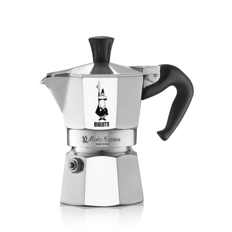 Bialetti Caffettiera Moka Express 6 Tazze, Manico anti scottatura, Non adatta a induzione, 6 Tazze (270 ml), Alluminio