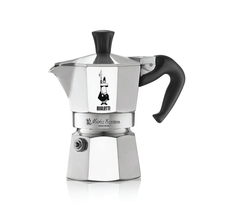 Bialetti Caffettiera Moka Express 4 Tazze, Manico Anti Scottatura, Non Adatta A Induzione, 4 Tazze (190 Ml), Alluminio, Argento,