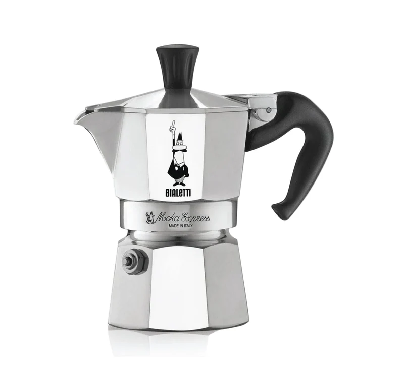 Bialetti Caffettiera Moka Express 2 Tazze, Manico anti scottatura, Non adatta a induzione, (90 ml), Alluminio