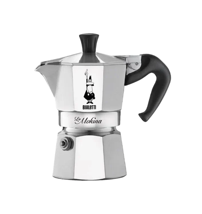 Bialetti Mokina Caffettiera Alluminio, Tazze 0,5, Alluminio, Argento/Nero, 13 x 6.5 x 12 cm