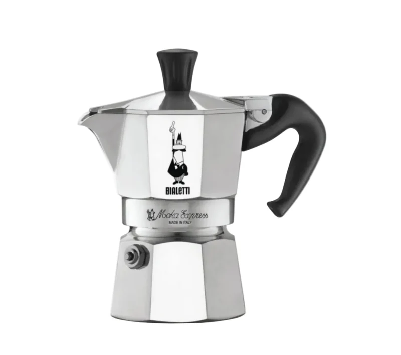 Bialetti Caffettiera Moka Express, Manico anti scottatura, Non adatta a induzione, 1 Tazze (60 ml), Alluminio [Classe di efficienza energetica A]