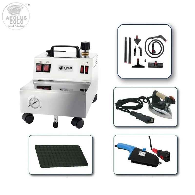 EOLO Generatore di Vapore GV05 FULL Pulizia a Vapore Secco Saturo 180 Gradi Sanificazione Disinfestazione Spazzola Elettrica Vaporetto Pavimenti Pulitrice Professionale Accessori per Pulire Divani Tessuto Made in Italy Garanzia 5 Anni Efficienza A++