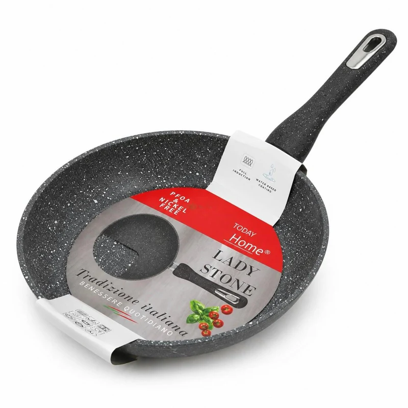 Today Home,Padella Antiaderente Effetto Pietra, Lady Stone, 32cm, Rivestimento Antiaderente PFOA Free,Adatta a Tutti i Piani e Induzione,Manico Ergonomico,Fondo Full Induction,Colore Grigio Granito