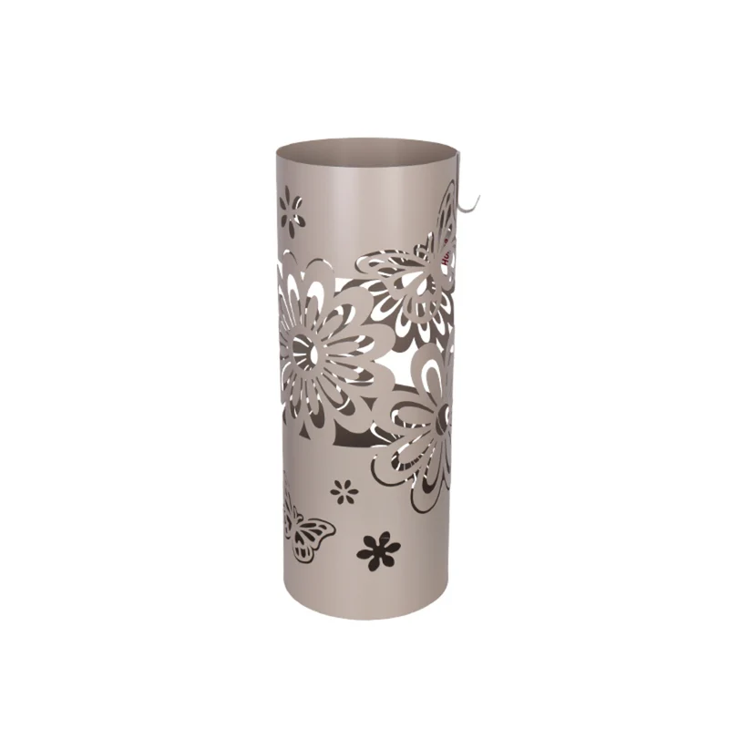 Today Home Porta Ombrelli in Metallo Butterfly, Contenitore per Ombrelli con Vaschetta Scolapioggia e 1 Gancetto, 21cm altezza 55cm, Tortora