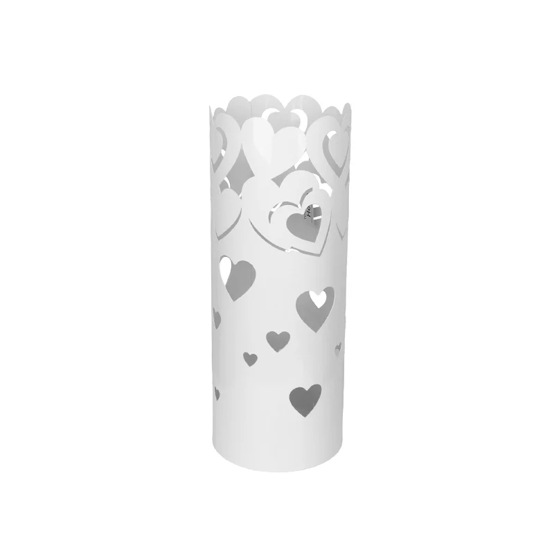 Porta Ombrelli in Metallo Cuore, Contenitore per Ombrelli con Vaschetta Scolapioggia e 1 Gancetto, diametro 19cm altezza 49 cm, Bianco