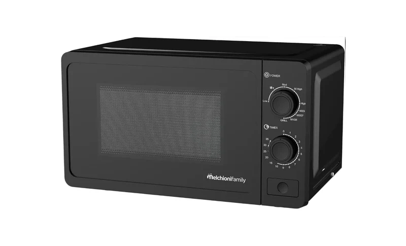 Melchioni Family Microonde 20L con Grill - ONDA - 800W - Dimensioni 46x32x26 cm - Timer 1–35 Minuti - Piatto in Vetro e Apertura con Pulsante - Nero
