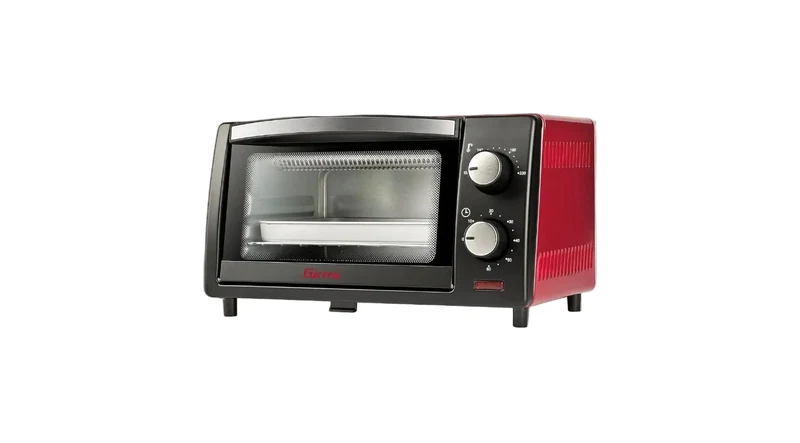 Girmi FE10 Forno elettrico, 800 W, 10 Litri, Griglia INOX, Termostato Regolabile, Timer 60 min, Accesori inclusi, Nero/Rosso