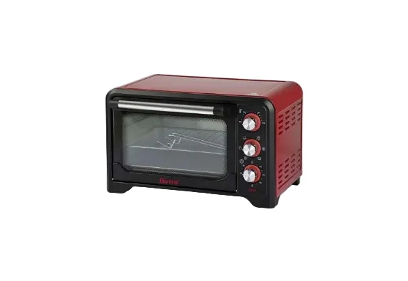 Girmi FE20 Forno Elettrico, 1380 W, 20 Litri, Termostato regolabile 230°, Luce interna, Griglia Inox, Timer 60 min, 4 resistenze riscaldanti, Accesori inclusi Rosso