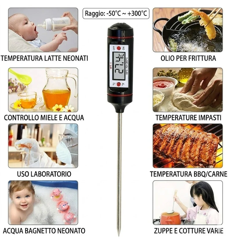 Termometro Sonda Digitale Cucina Alimenti Barbecue Carne Latte Vino Dolci Grill