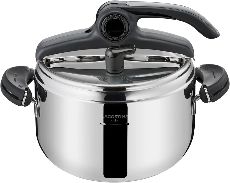 Lagostina Mia Pentola a Pressione 5 L in Acciaio Inox 18/10 Ø 22 cm, Pentola Induzione e Gas, Coperchio con Apertura Facilitata, Fondo a tre Strati, Lavabile in Lavastoviglie