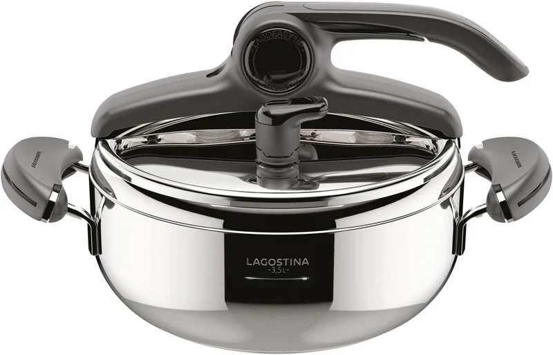Lagostina Mia Pentola a Pressione 3.5L in Acciaio Inox 18/10 Ø 22 cm, Pentola Induzione e Gas, Coperchio con Apertura Facilitata, Fondo a tre Strati, Lavabile in Lavastoviglie
