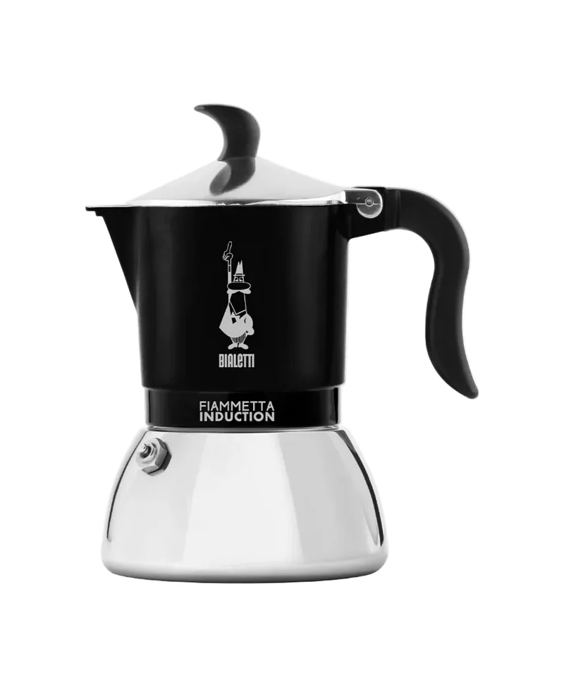 Bialetti Caffettiera Fiammetta Induction, 4 Tazze (150 ml), Adatta a Tutti i Piani Cottura, Design Elegante, Nera