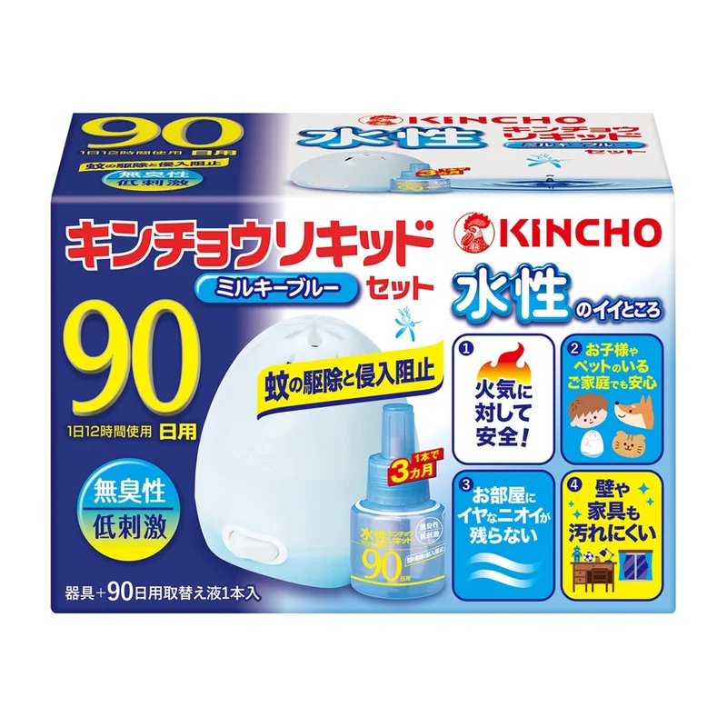 KINCHO Liquid Mosquito Repellent 90 Days Odorless Milky Blue Set