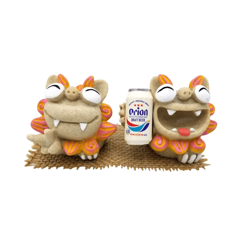 Okinawa Souvenir Shisa Orion Beer Cheers Big Laugh Pink