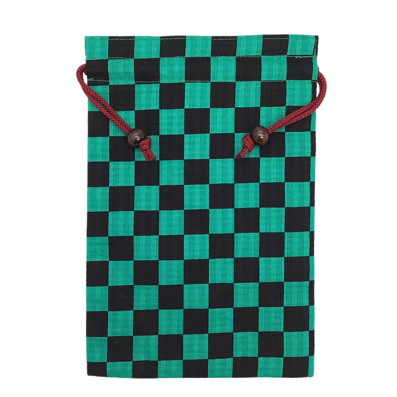 Kyoyu Goshuincho Drawstring Case 100％ Cotton Approx 26.5×18cm Green Check