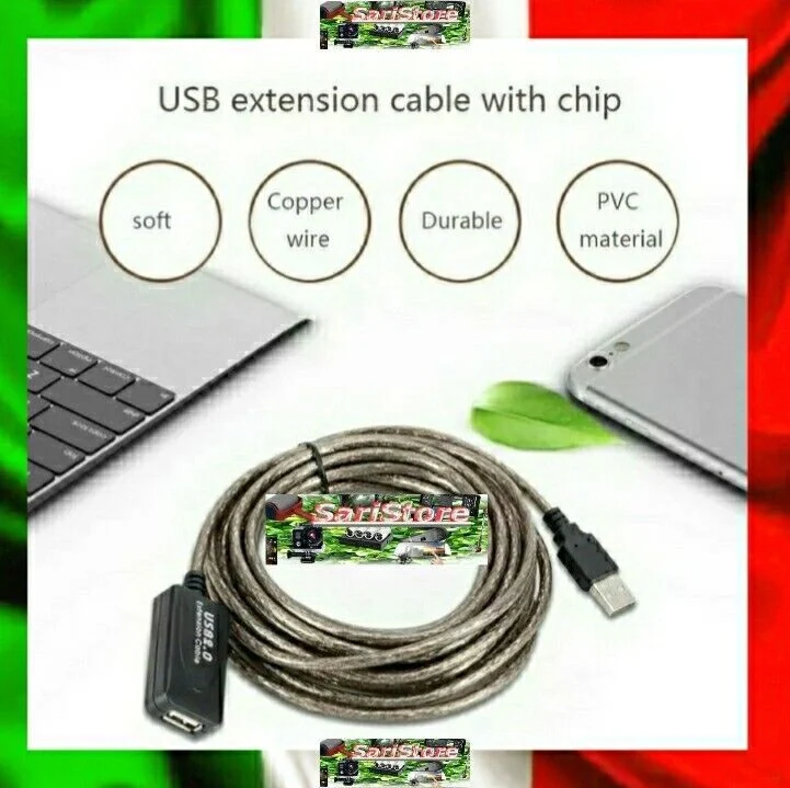 Prolunga USB 2.0 Attiva 10 Metri Cavo Amplificato Ripetitore Segnale per PC