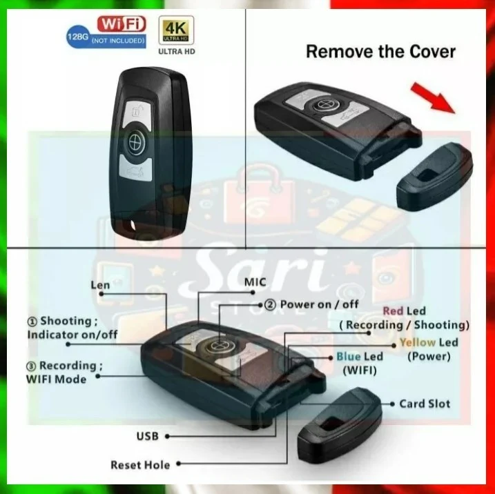 Micro Telecamera Chiave Auto WiFi 1080P HD Sorveglianza Auto Casa Mini Cam