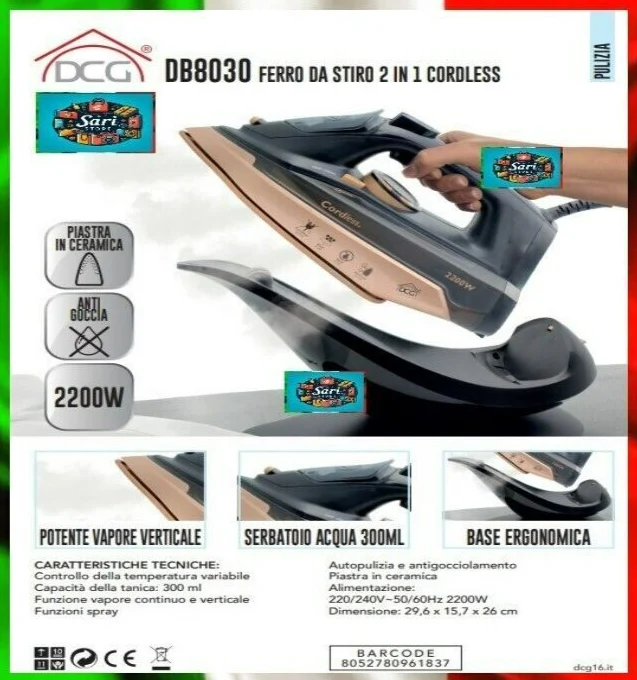 Ferro da Stiro Senza Fili e con Filo 2200W – Piastra Ceramica, Vapore Potente