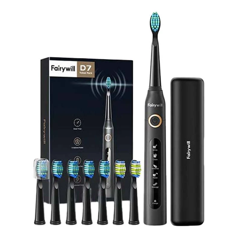 Spazzolino Elettrico FairyWill Sonic con testina e custodia FW-507 Plus (Nero)