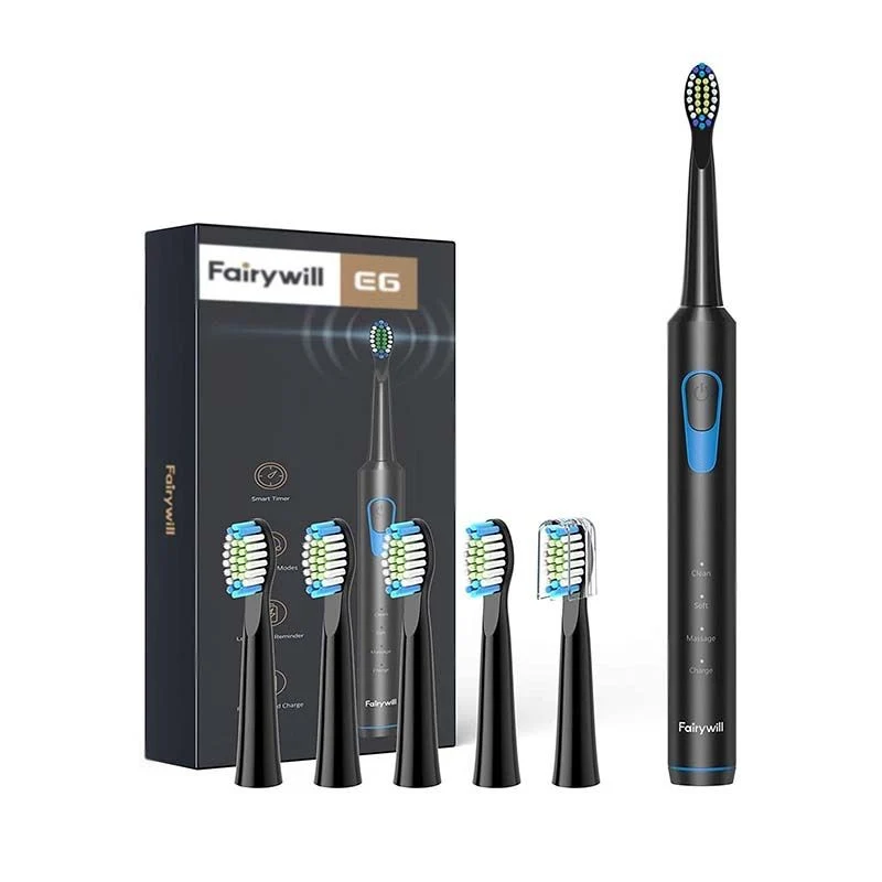 FairyWill Spazzolino sonico elettrico con testina FW-E6 (Nero)