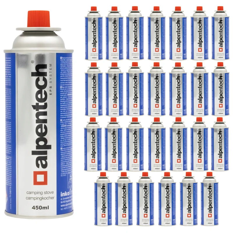 Bombola di gas Alpentech da 433 ml, conforme alla norma EN 417, isobutano, sistema EPS, IK301, 28 pezzi