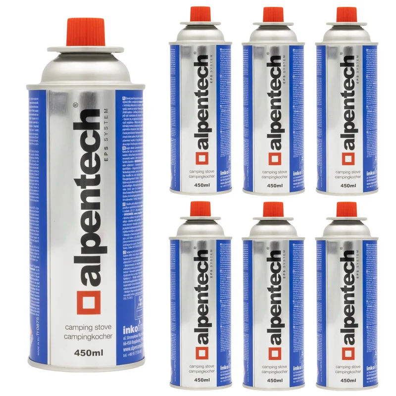 Bombola di gas Alpentech da 433 ml, conforme alla norma EN 417, isobutano, sistema EPS, IK301, 7 pezzi