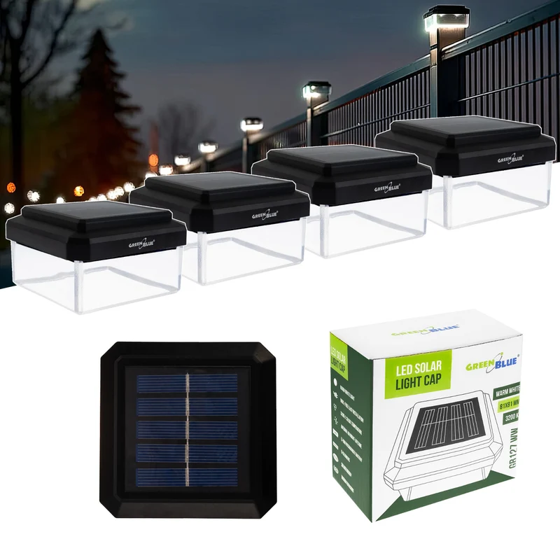Lampada solare a LED da palo GreenBlue, 80x80 mm, tettuccio a busta, 3200 K, GB127 WW, 4 pezzi