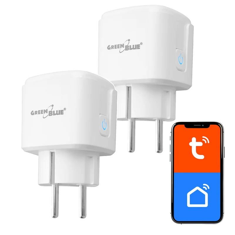 Presa WiFi GreenBlue controllabile da remoto, Android/iOS/Alexa/Google Home, timer, misuratore di potenza, max 16 A/3840 W, GB735 W, 2 pezzi
