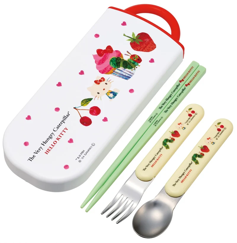Kids Cutlery Set (Chopsticks Spoon & Fork) — Hungry Caterpillar × Hello Kitty