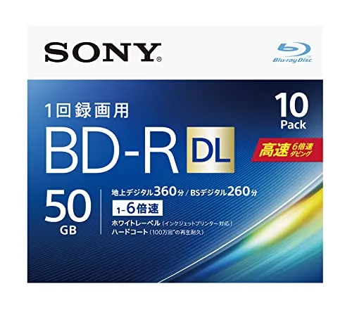 SONY Blu-ray Disc for Video 10BNR2VJPS6 (BD-R Dual Layer: 6x10 Pack)
