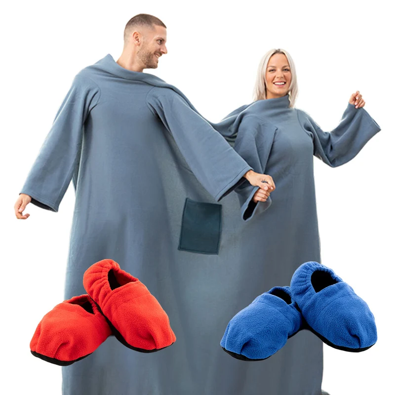 Pack Zapatillas de Casa Calentables en Microondas y Batamanta Doble con Bolsillo InnovaGoods