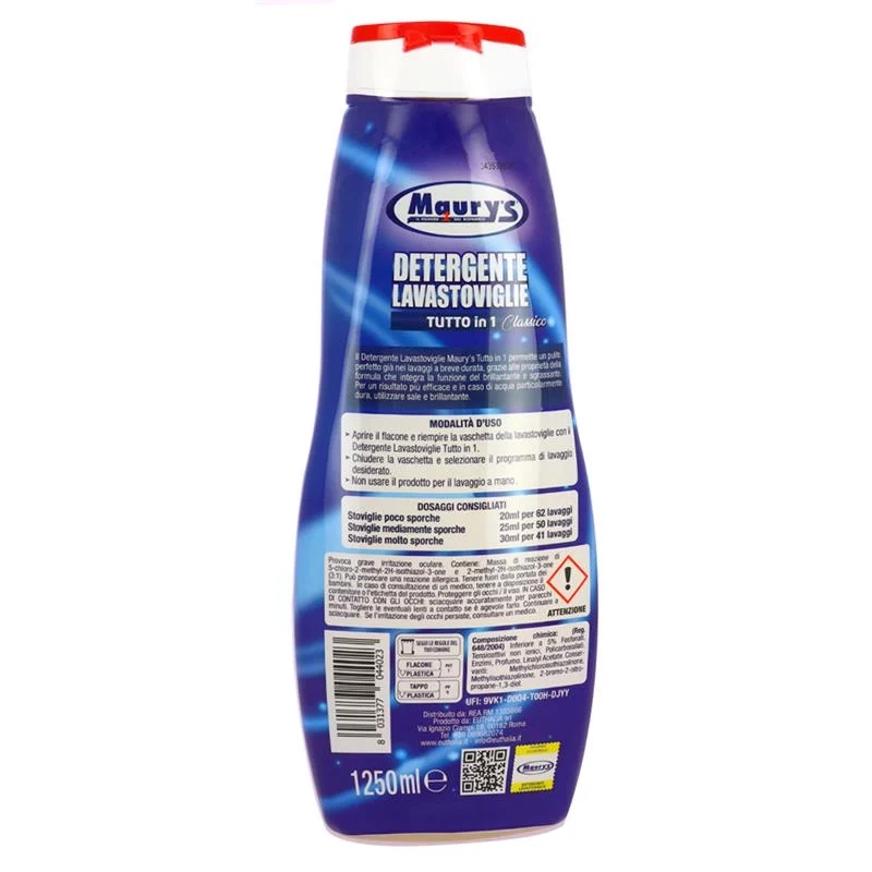 MAURY'S GEL LAVASTOVIGLIE TUTTO IN 1 62 LAVAGGI BRILLANTE SGRASSANTE ADATTO ANCHE PER CICLI BREVI CLASSICO 1250ML