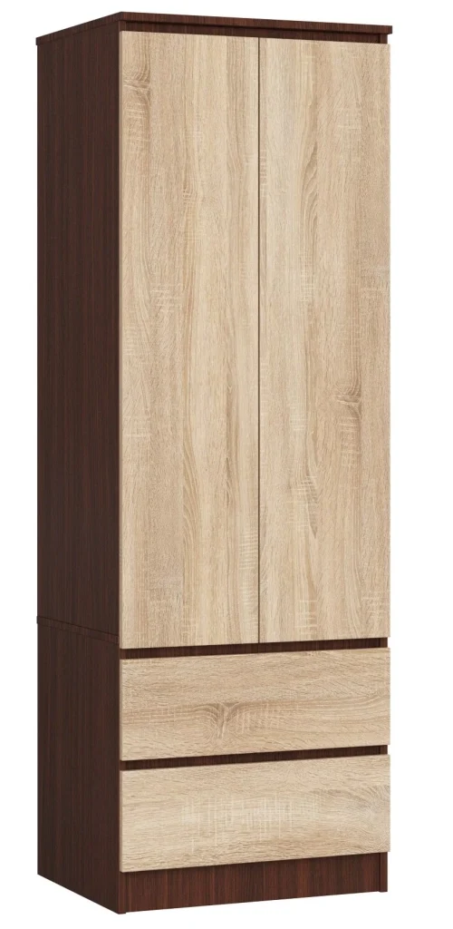 Armadio AKORD S60 Wengé 60 cm 2 ante 2 cassetti inserto frontale Sonoma Quercia 60x51x180 cm