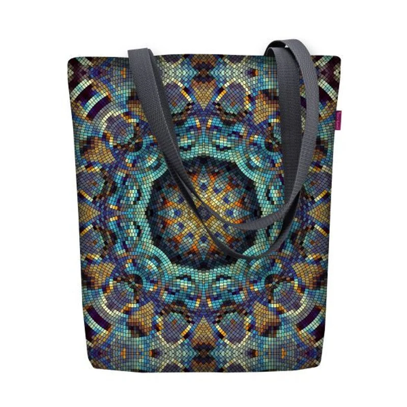 Borsa a tracolla in tela, chiusura lampo, dimensioni 36x40 cm, motivo stampato Barcelona