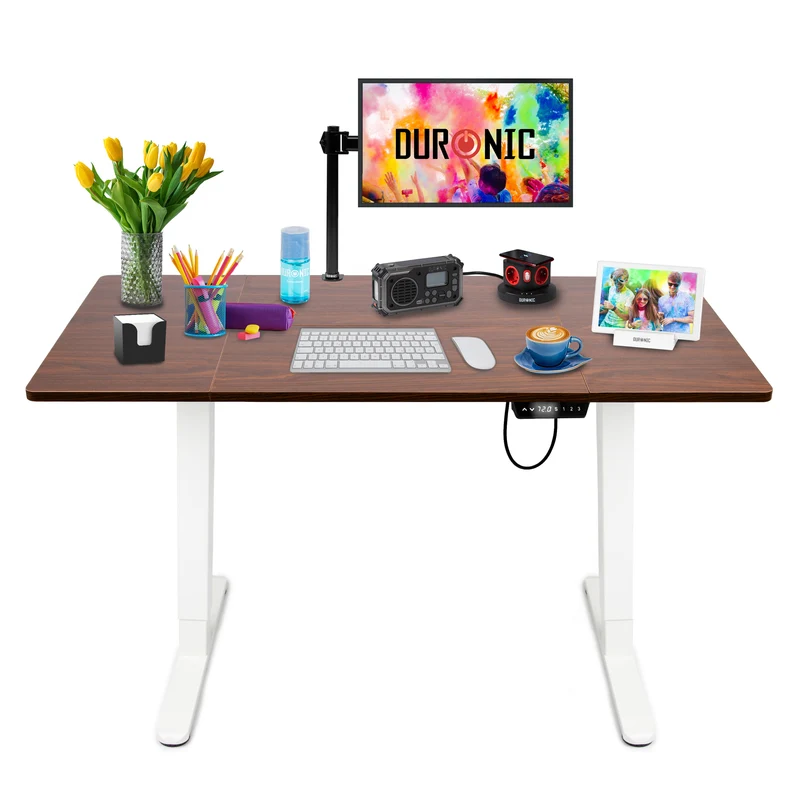 Duronic CD140 WT Scrivania Elettrica Regolabile in Altezza 140x60 cm, Desk Sit Stand Motorizzato 72-118 cm con Memorie USB USB-C, Carico 70 kg, Postazione Ergonomica Ufficio Casa Smart Working